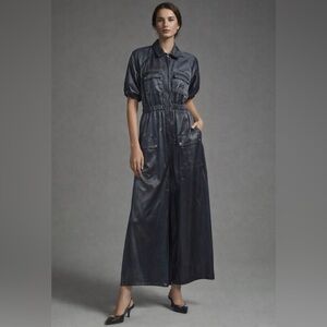 Samant Chauhan Metallic navy Utility Midi Pocket Shirt Dress 36010